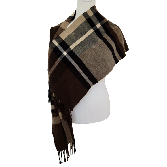 Burberry London Scarf Brown Tan Plaid Check Soft Fringe Cozy Winter Classic 66" - Picture 10 of 10